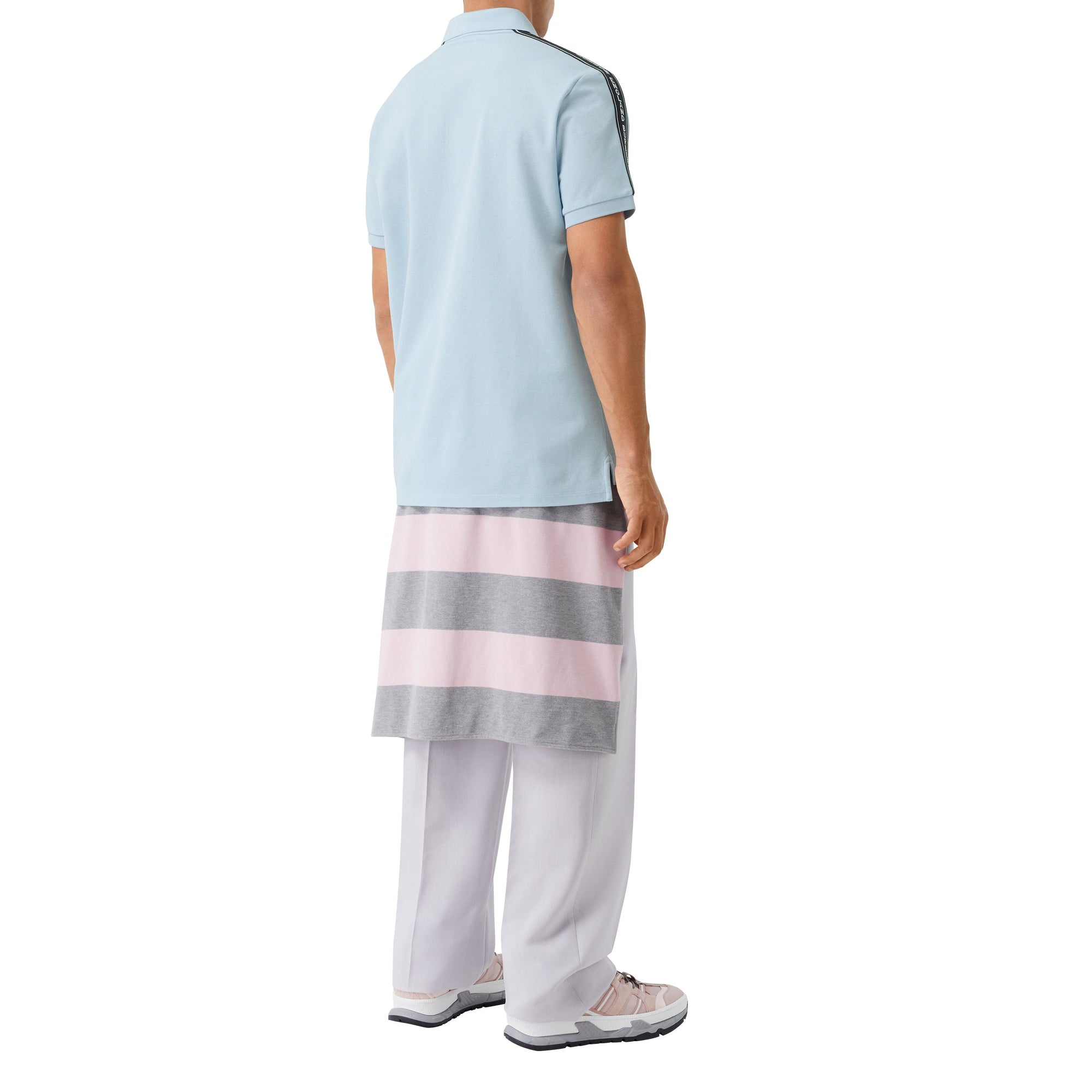 Polo en piqué en coton avec bandes à logo - Pale Blue