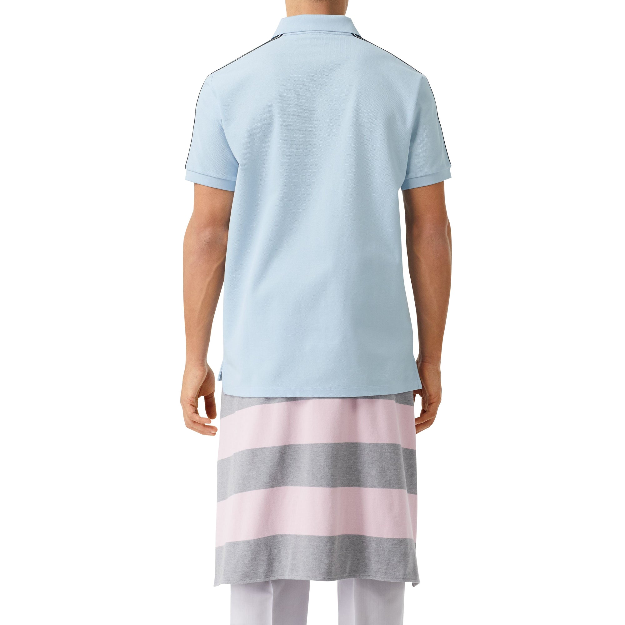 Polo en piqué en coton avec bandes à logo - Pale Blue