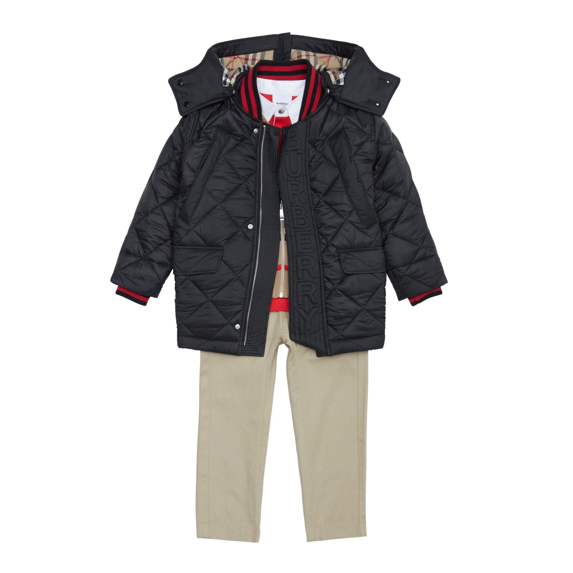 Manteau matelassé à logo avec capuche amovible - Black