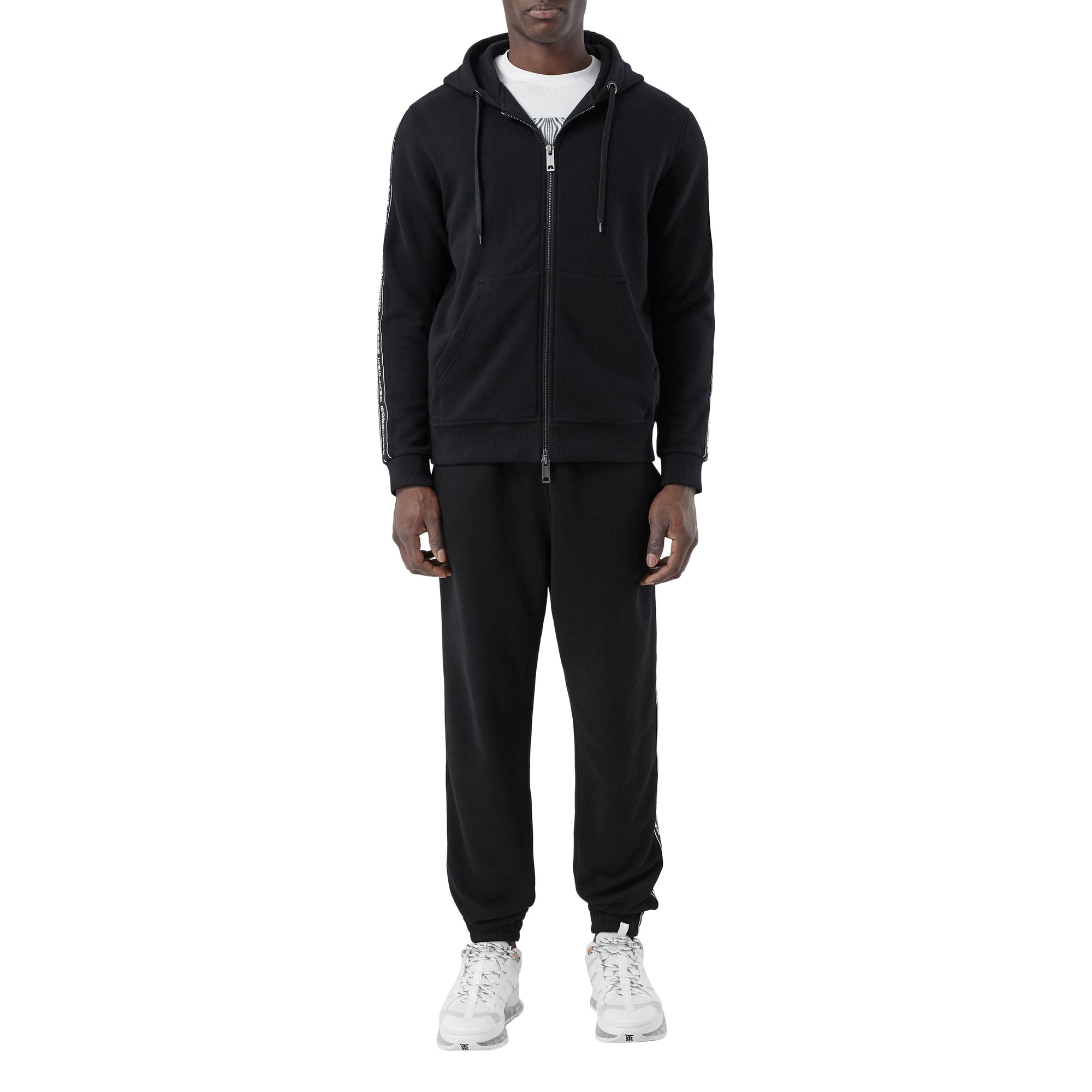 Veste à capuche en coton avec bandes à logo - Black