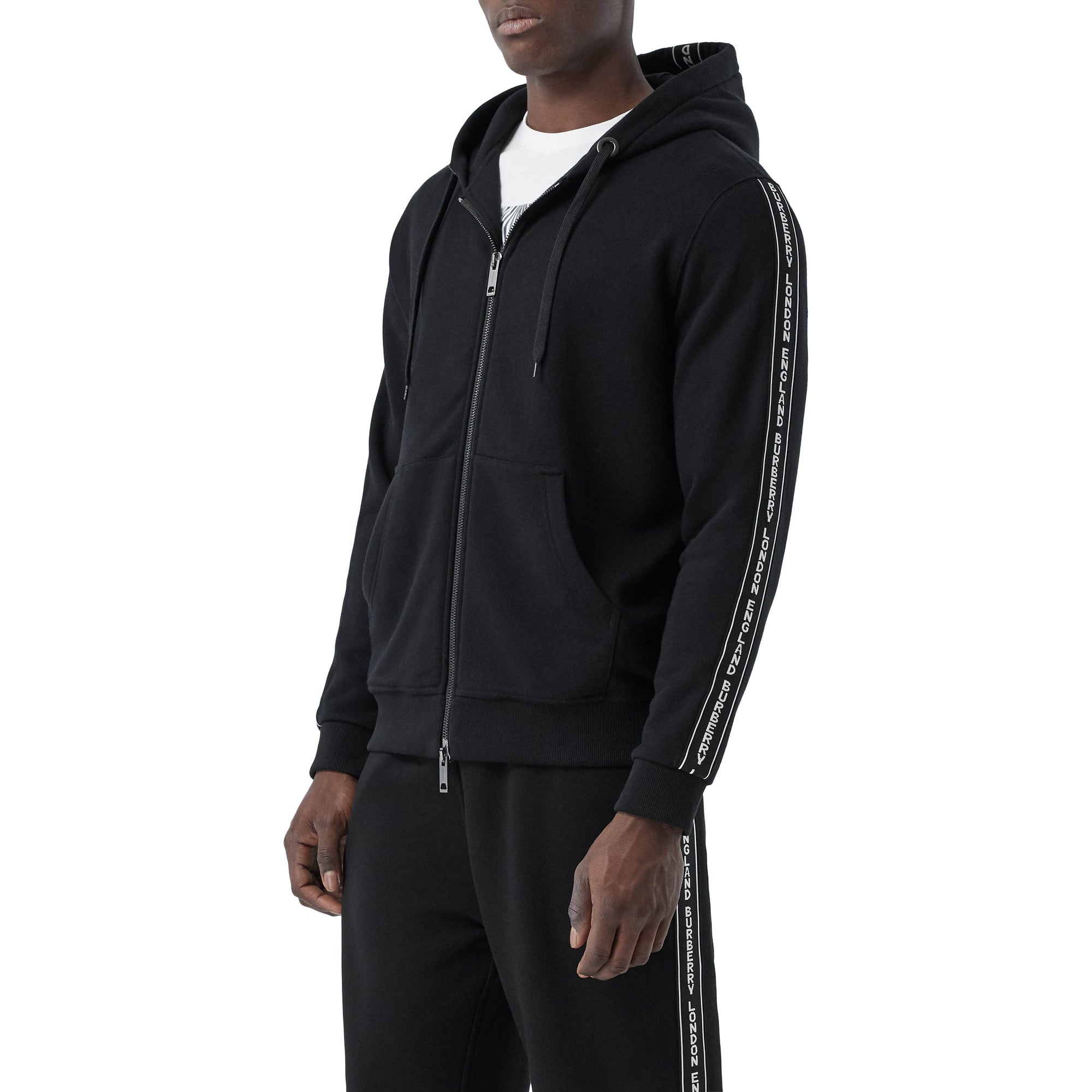 Veste à capuche en coton avec bandes à logo - Black