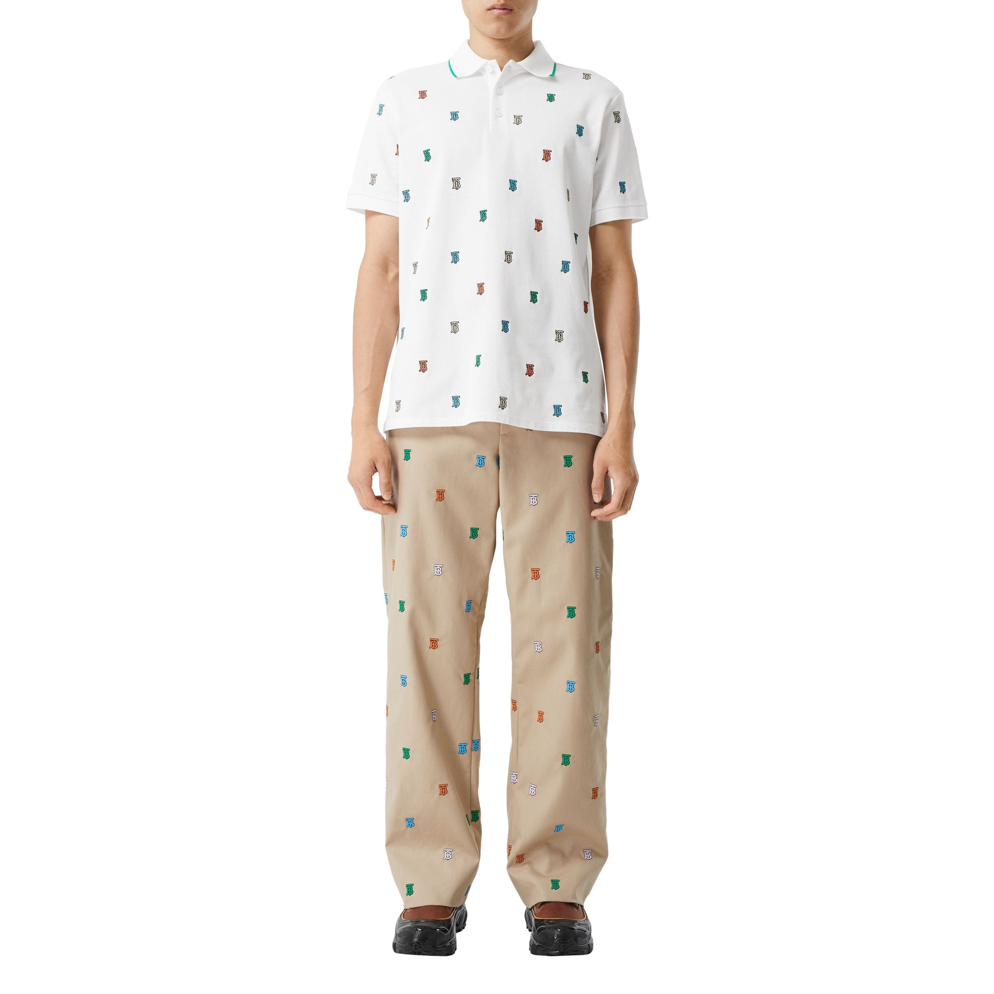 Polo en piqué de coton Monogram - White