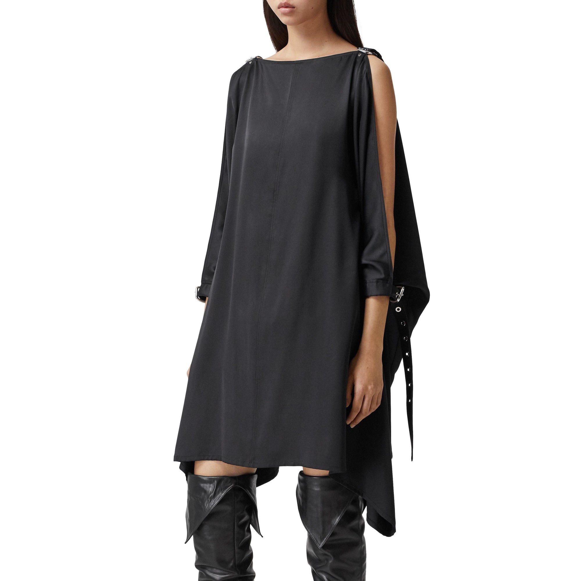 Robe  coordonnées géographiques en satin de soie - Black