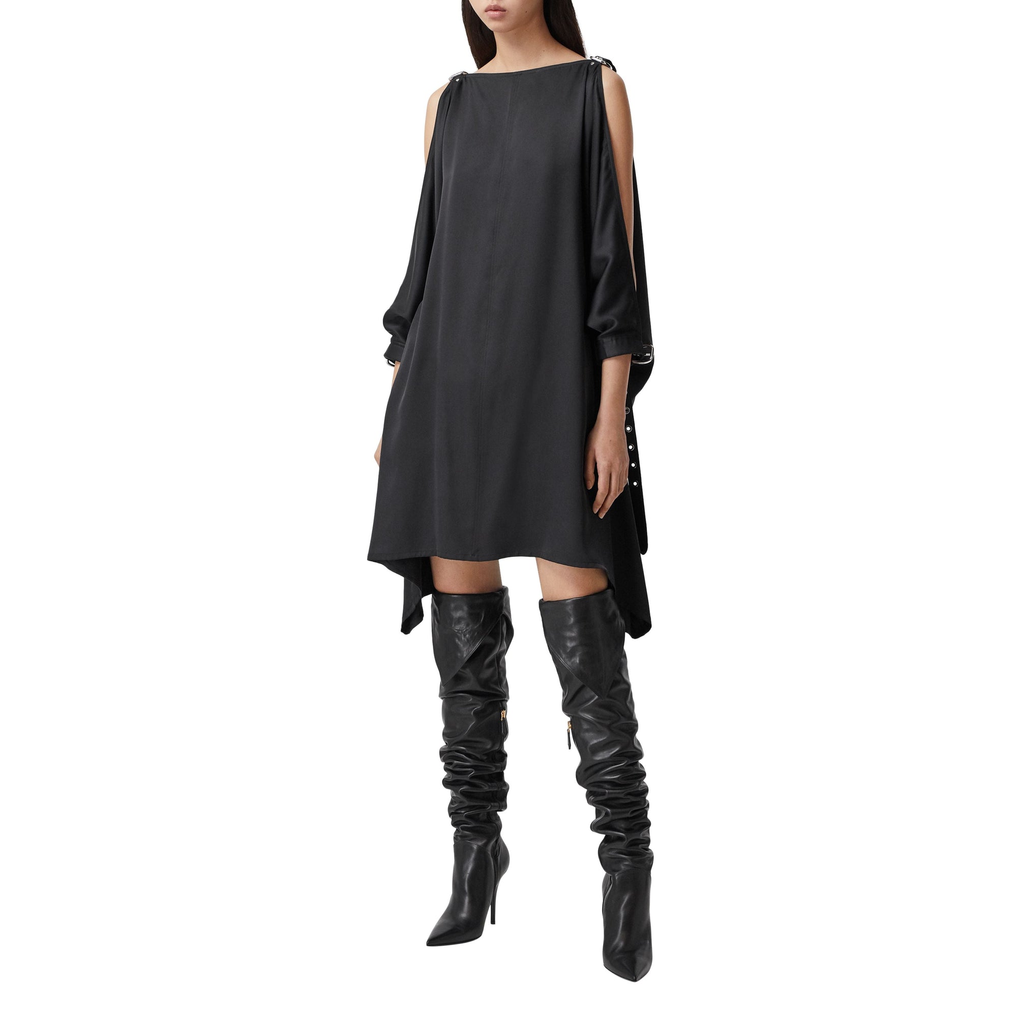 Robe  coordonnées géographiques en satin de soie - Black
