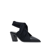 Mules à bout pointu en cuir avec nœud - Black