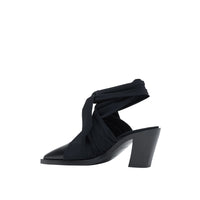 Mules à bout pointu en cuir avec nœud - Black