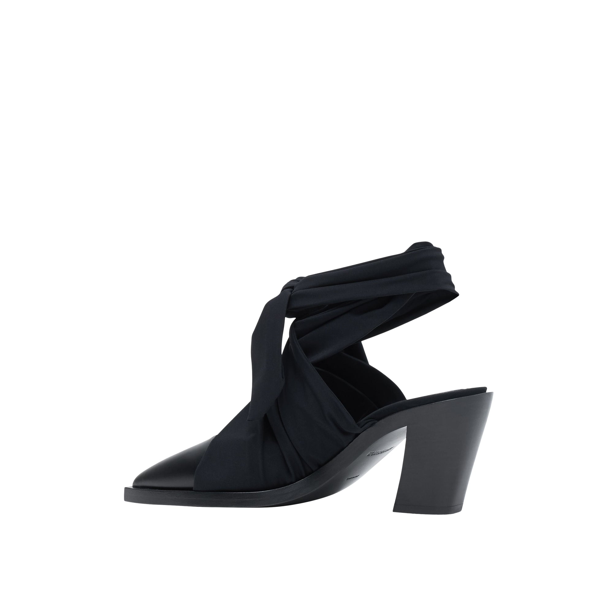 Mules à bout pointu en cuir avec nœud - Black