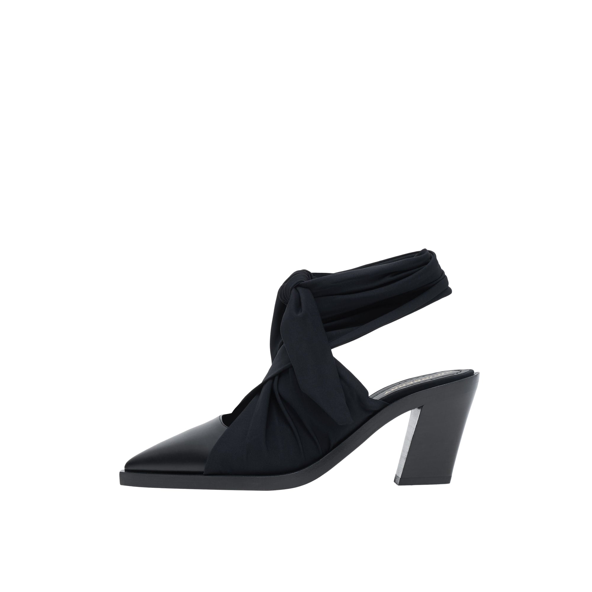 Mules à bout pointu en cuir avec nœud - Black