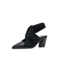 Mules à bout pointu en cuir avec nœud - Black
