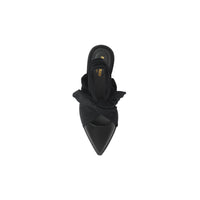 Mules à bout pointu en cuir avec nœud - Black