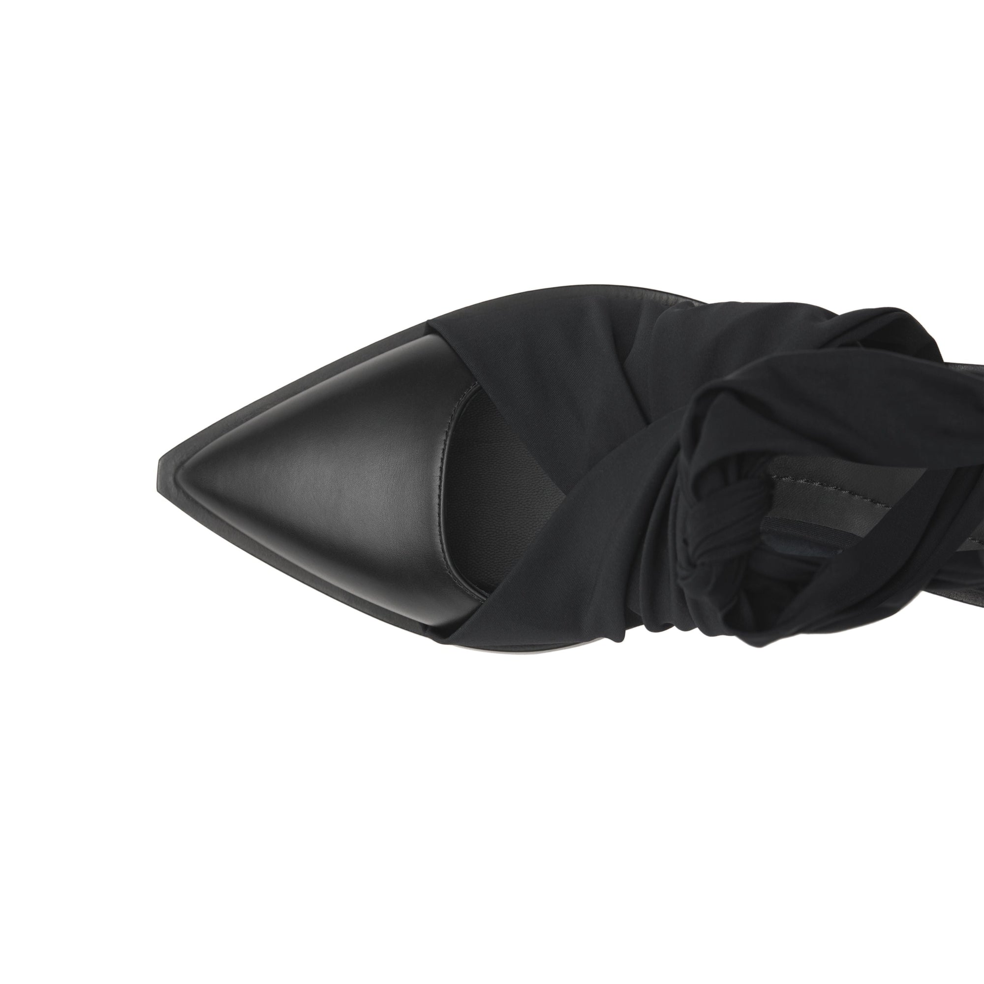 Mules à bout pointu en cuir avec nœud - Black