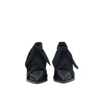 Mules à bout pointu en cuir avec nœud - Black