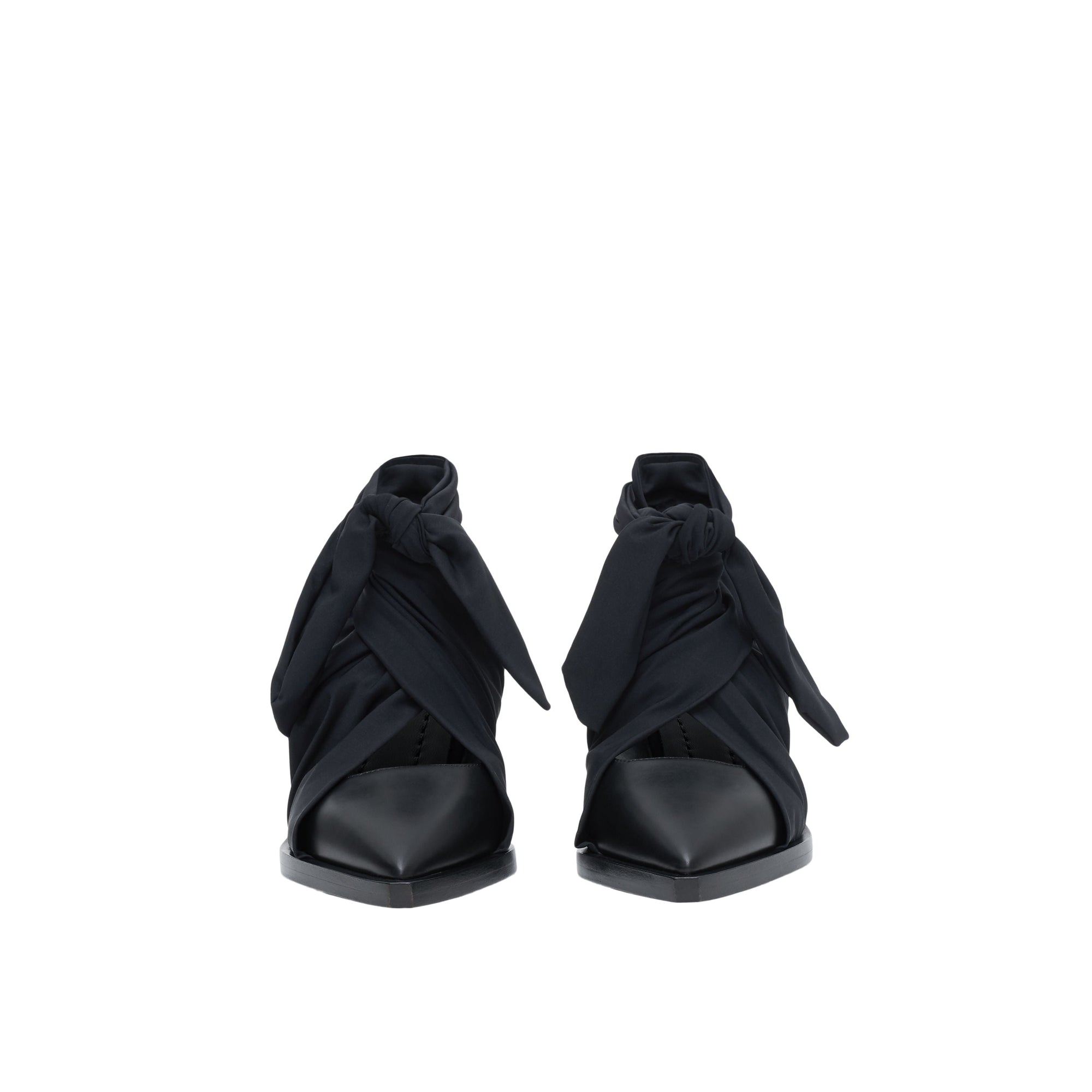 Mules à bout pointu en cuir avec nœud - Black