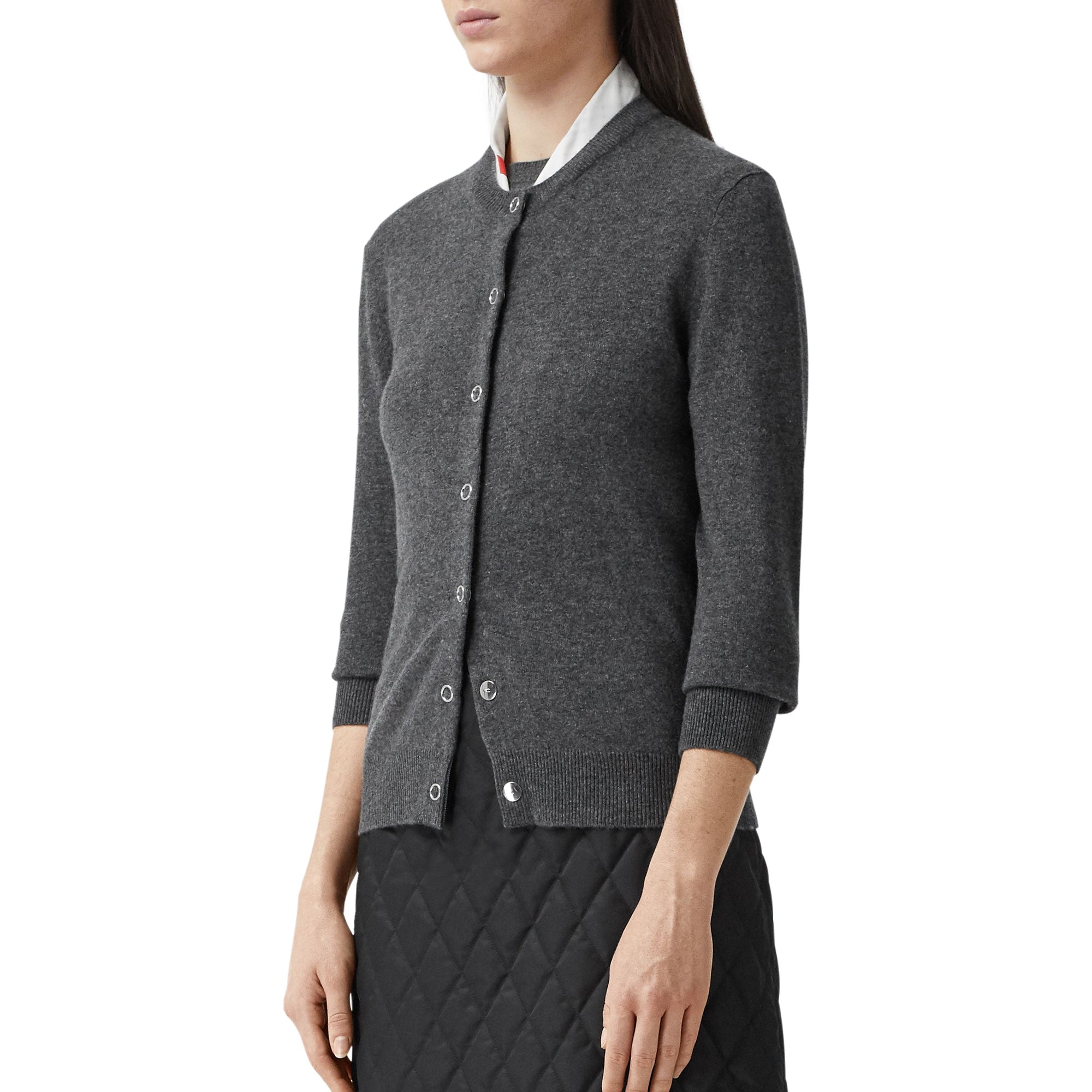 Cardigan en cachemire avec foulard en soie - Grey Melange