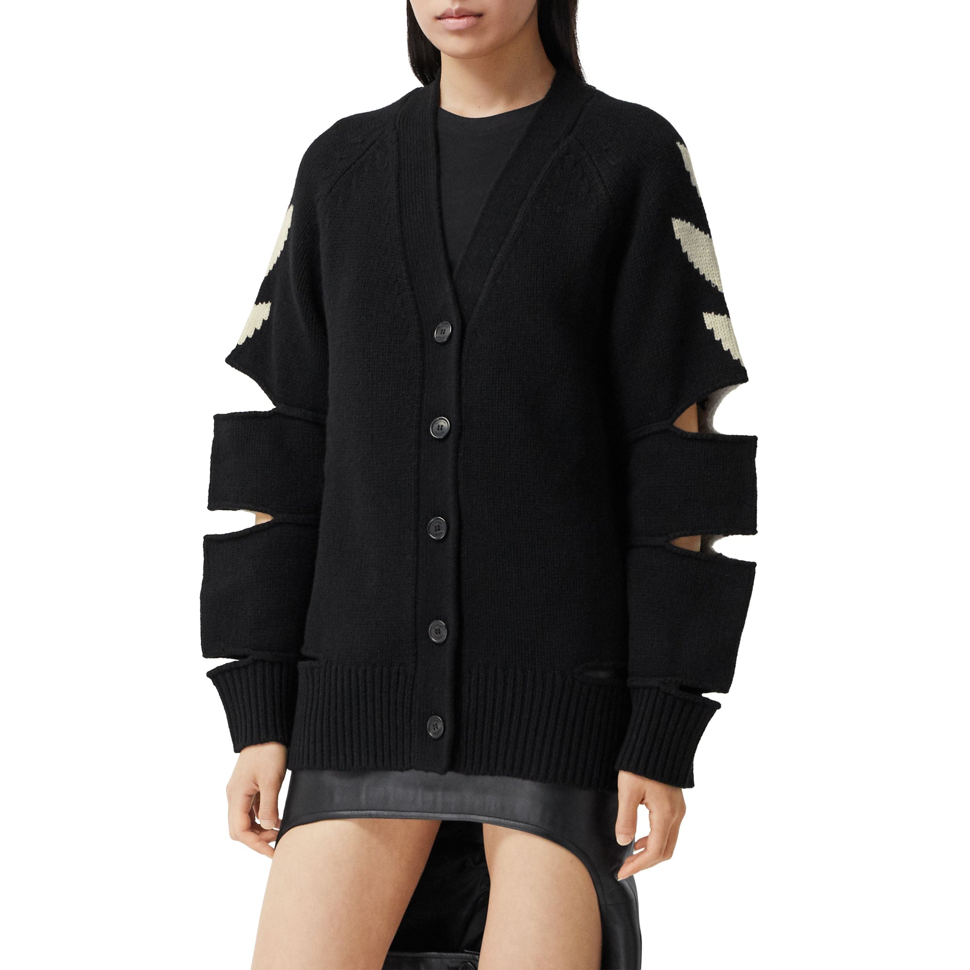 Cardigan en laine et cachemire avec écusson en intarsia - Black