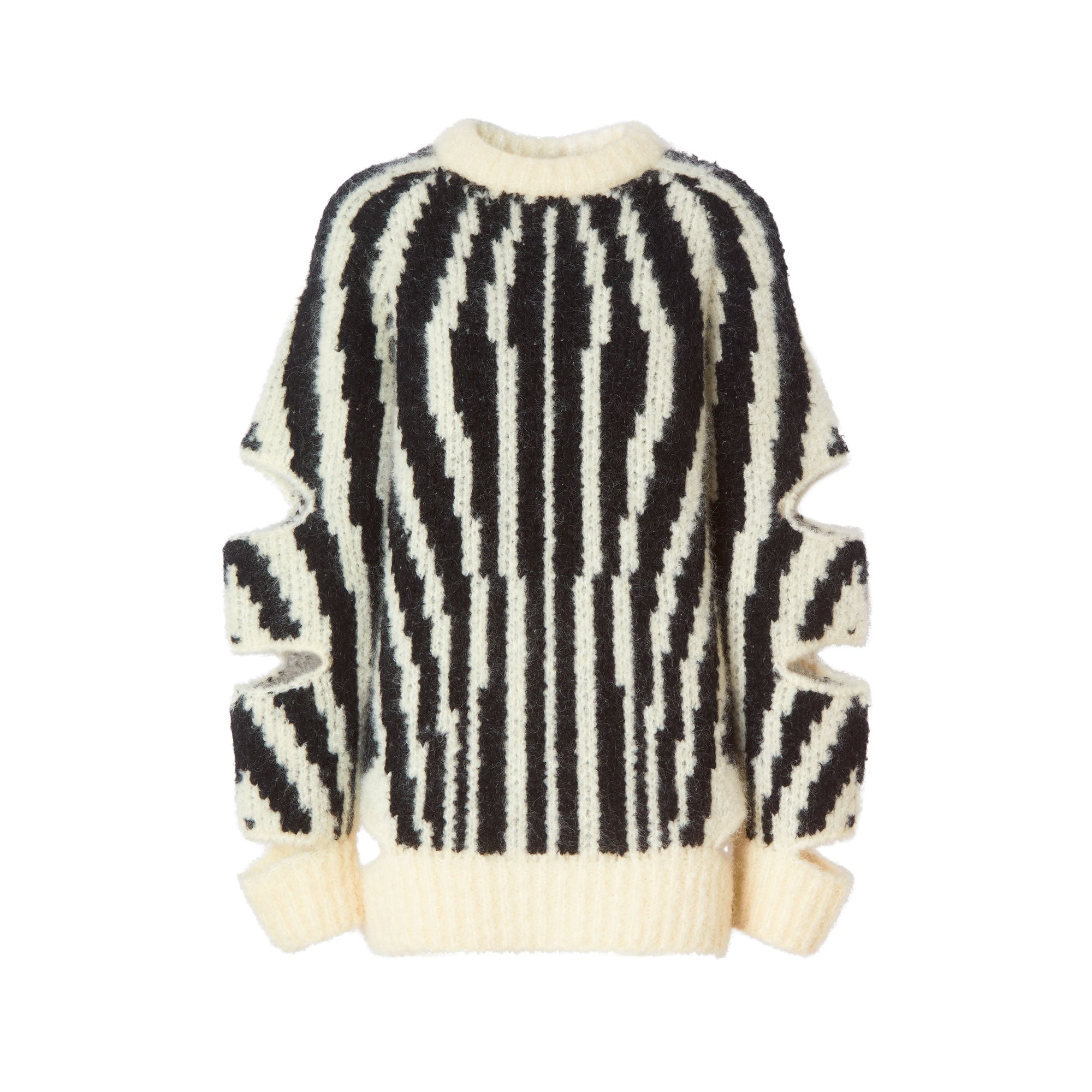 Pull manches découpés en jacquard de laine & mohair - Black & White