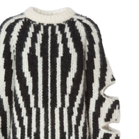 Pull manches découpés en jacquard de laine & mohair - Black & White