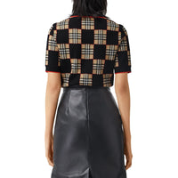 Polo en jacquard de laine mérinos mélangée à damier - Black & Archve Beige