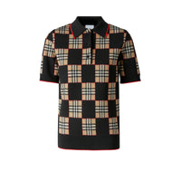 Polo en jacquard de laine mérinos mélangée à damier - Black & Archve Beige