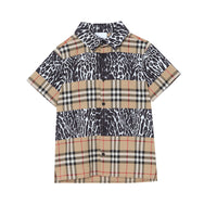 Chemise à manches courtes avec imprimé léopard et Vintage check - Archive Beige