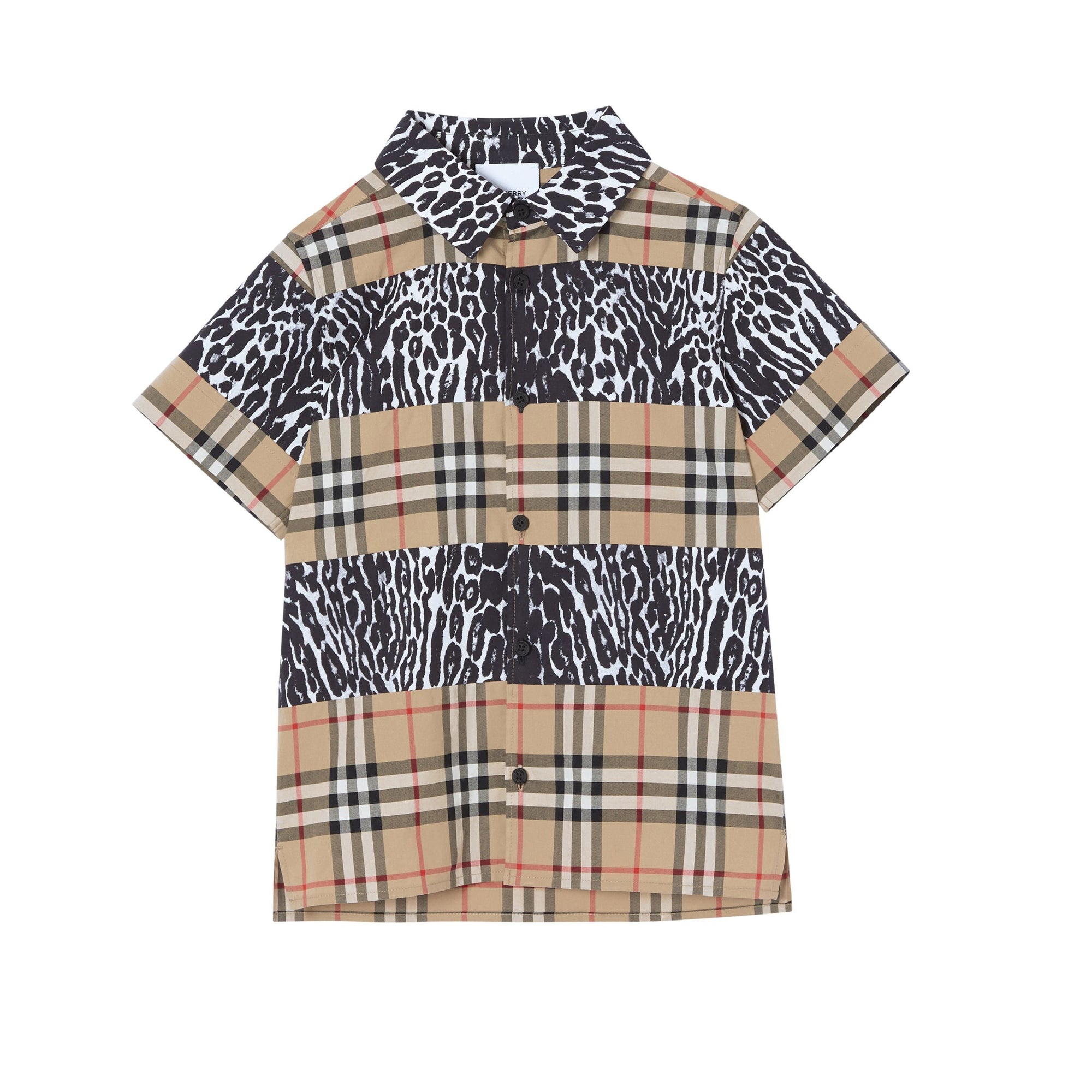 Chemise à manches courtes avec imprimé léopard et Vintage check - Archive Beige