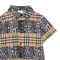 Chemise à manches courtes avec imprimé léopard et Vintage check - Archive Beige