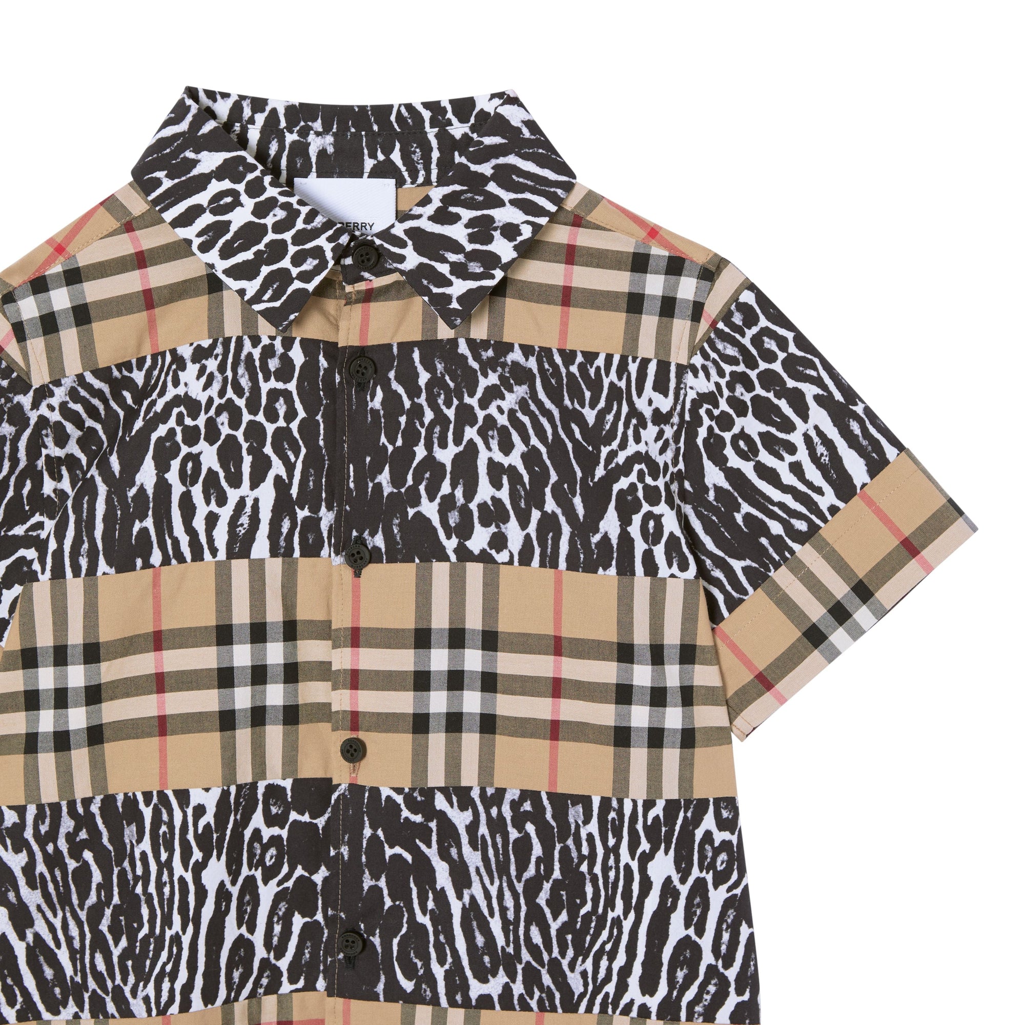 Chemise à manches courtes avec imprimé léopard et Vintage check - Archive Beige