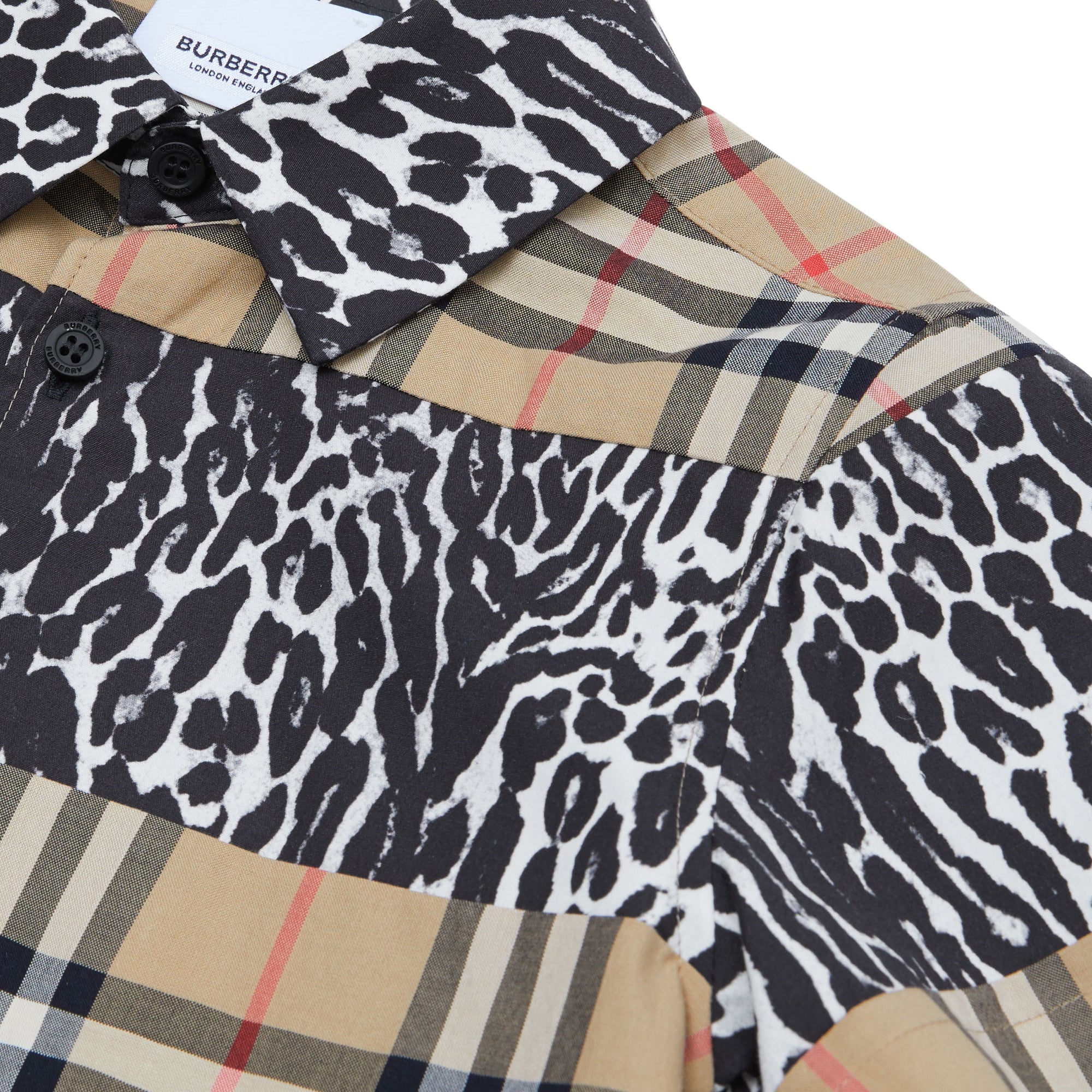 Chemise à manches courtes avec imprimé léopard et Vintage check - Archive Beige