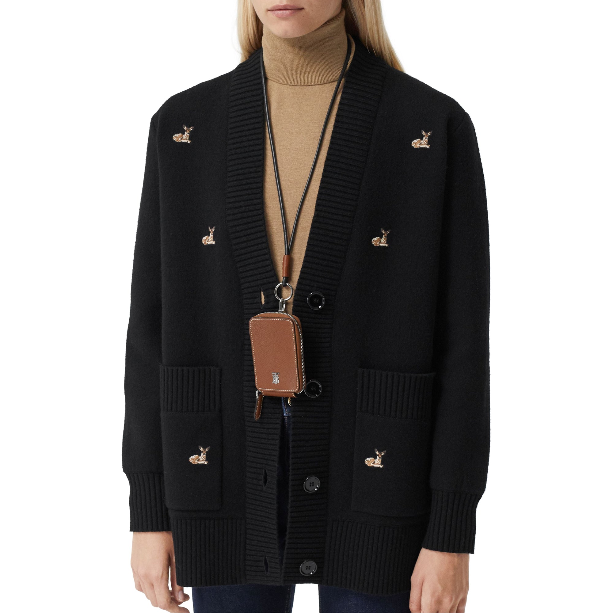 Porte-cartes en cuir grainé avec lanière - Tan