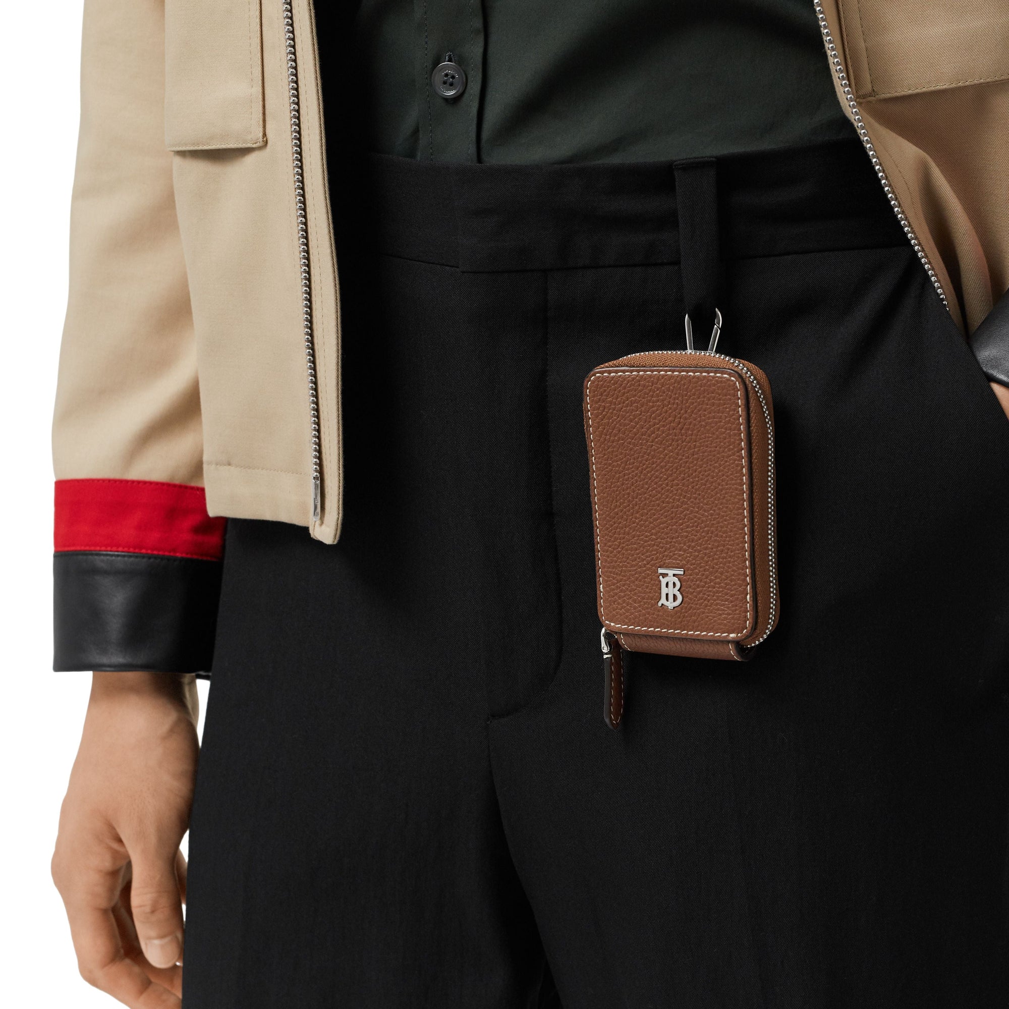 Porte-cartes en cuir grainé avec lanière - Tan