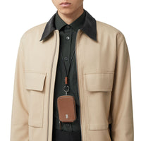 Porte-cartes en cuir grainé avec lanière - Tan