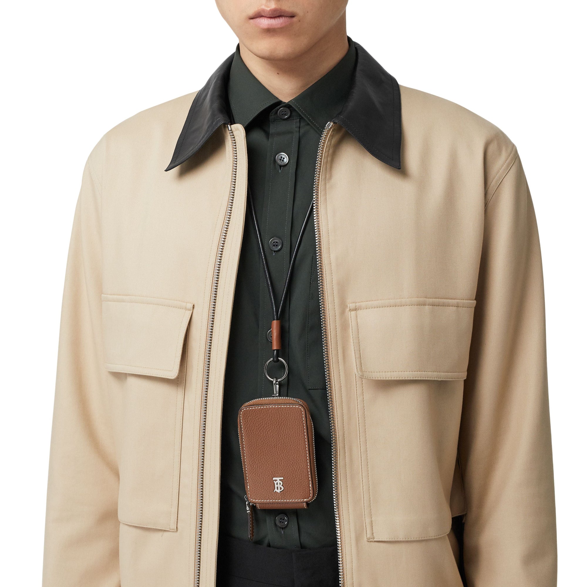 Porte-cartes en cuir grainé avec lanière - Tan