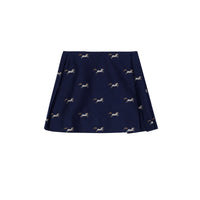 Jupe plissée en jacquard de laine et soie à motif licorne - Navy
