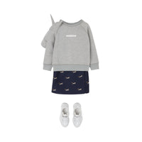 Jupe plissée en jacquard de laine et soie à motif licorne - Navy