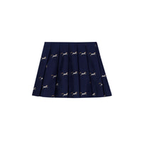 Jupe plissée en jacquard de laine et soie à motif licorne - Navy
