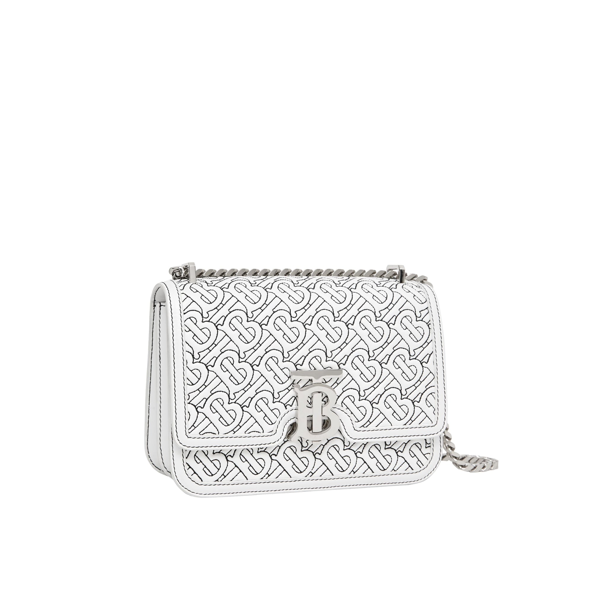 Petit sac TB en cuir d'agneau Monogram matelassé - Optic White