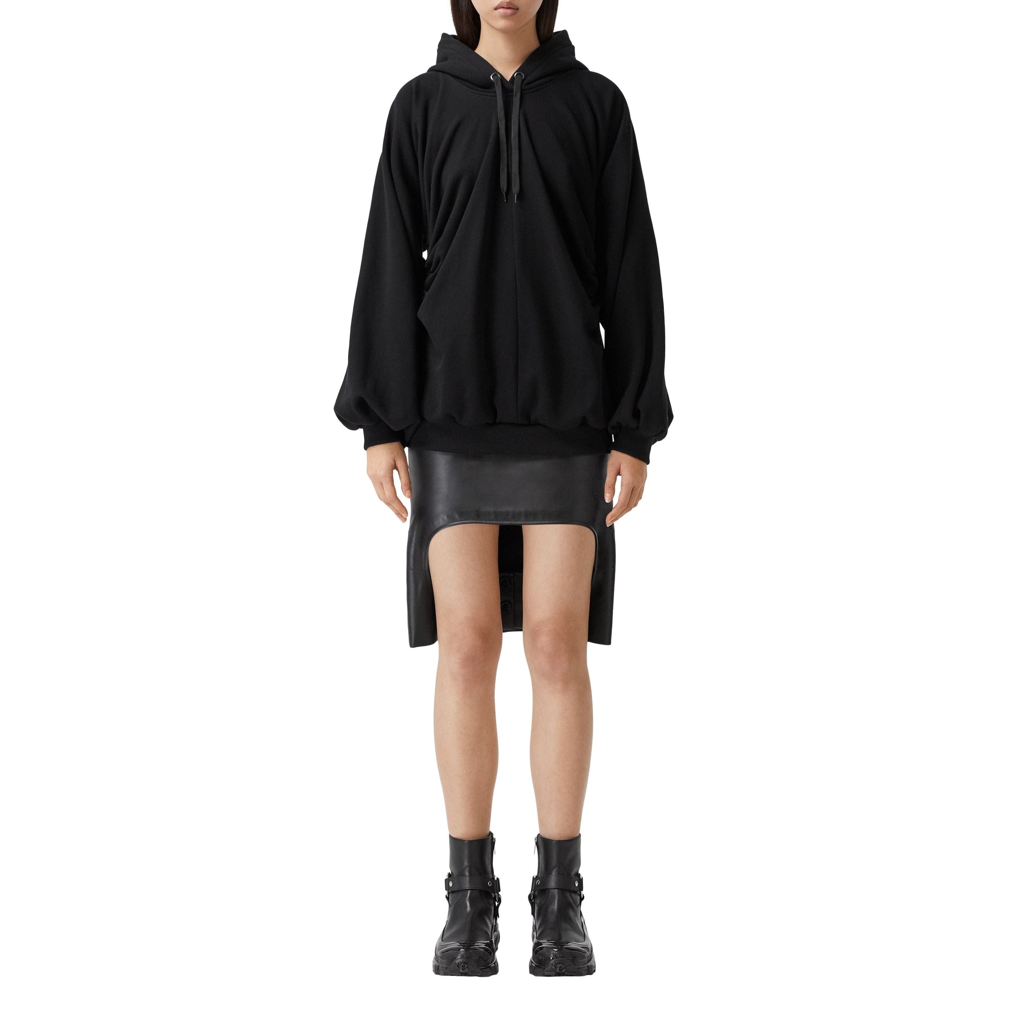 Hoodie oversize froncé en coton avec coordonnées géographiques - Black