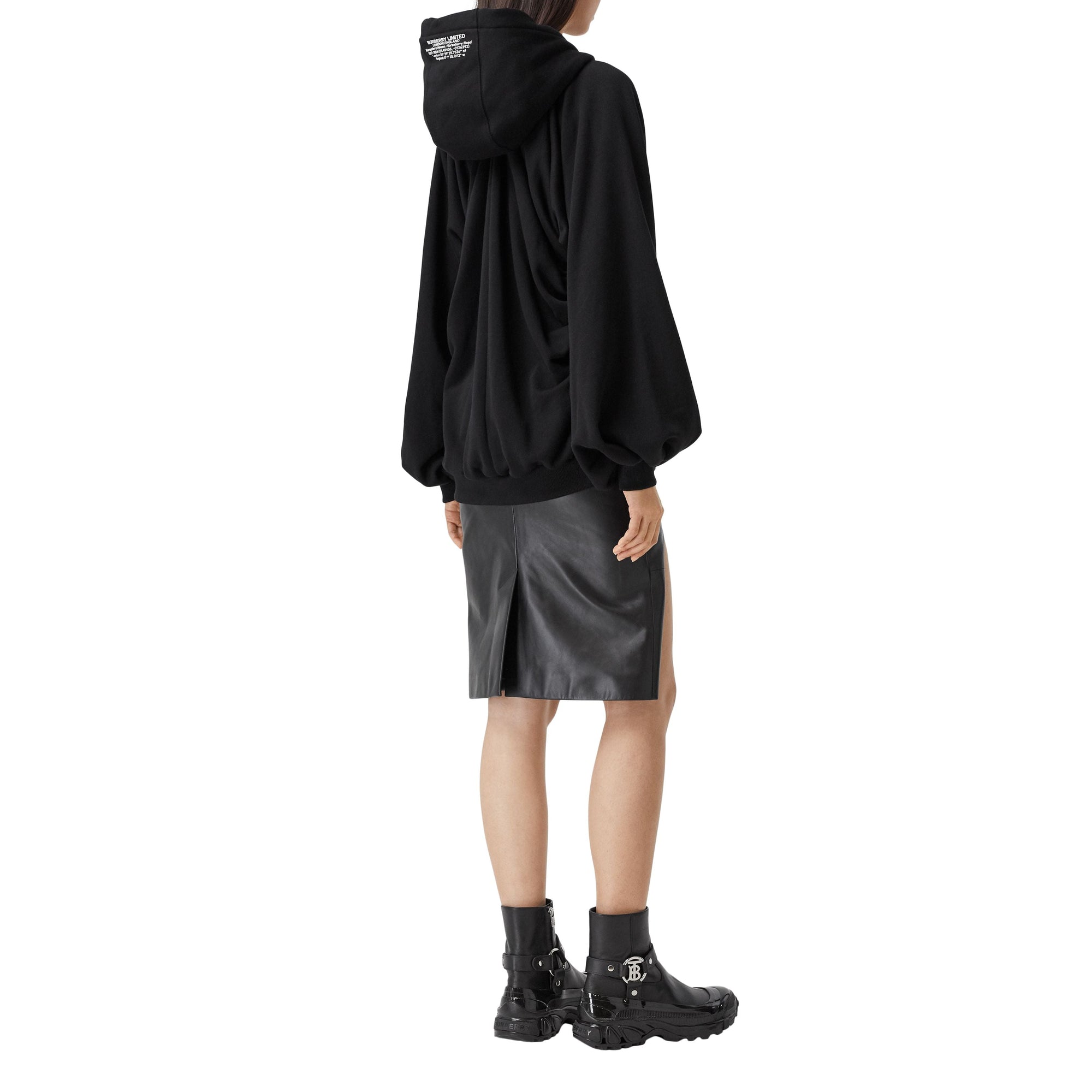 Hoodie oversize froncé en coton avec coordonnées géographiques - Black