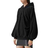 Hoodie oversize froncé en coton avec coordonnées géographiques - Black