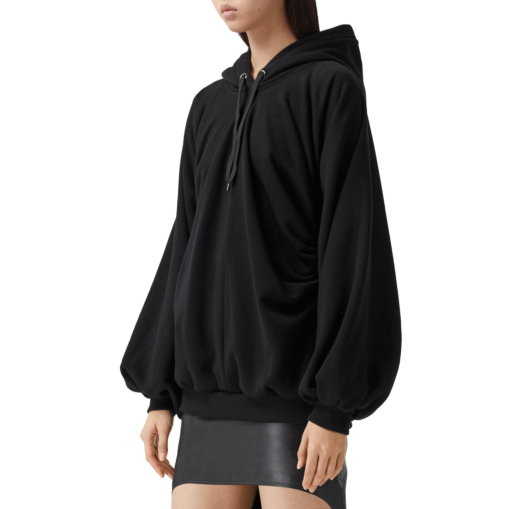Hoodie oversize froncé en coton avec coordonnées géographiques - Black