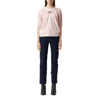 T-shirt oversize froncé en coton avec coordonnées géographiques - Alabaster Pink