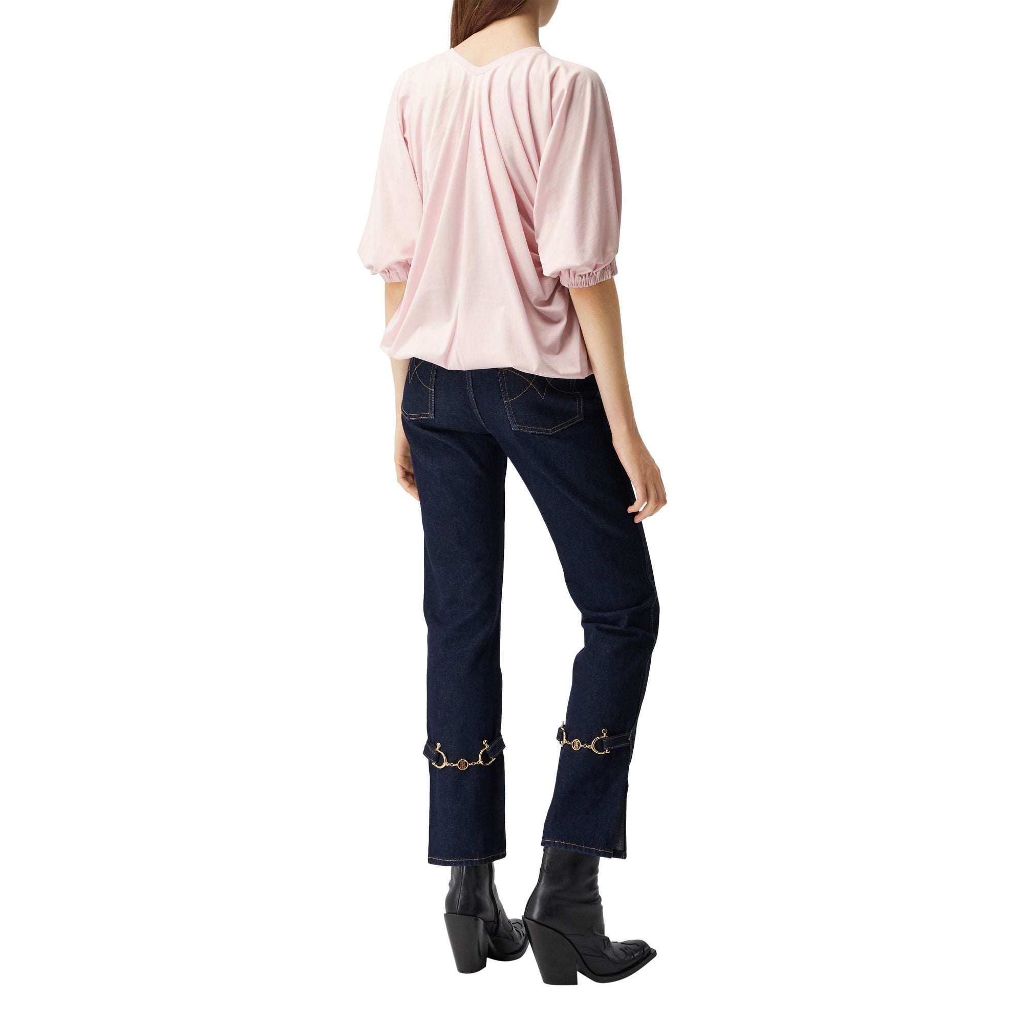 T-shirt oversize froncé en coton avec coordonnées géographiques - Alabaster Pink