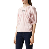 T-shirt oversize froncé en coton avec coordonnées géographiques - Alabaster Pink