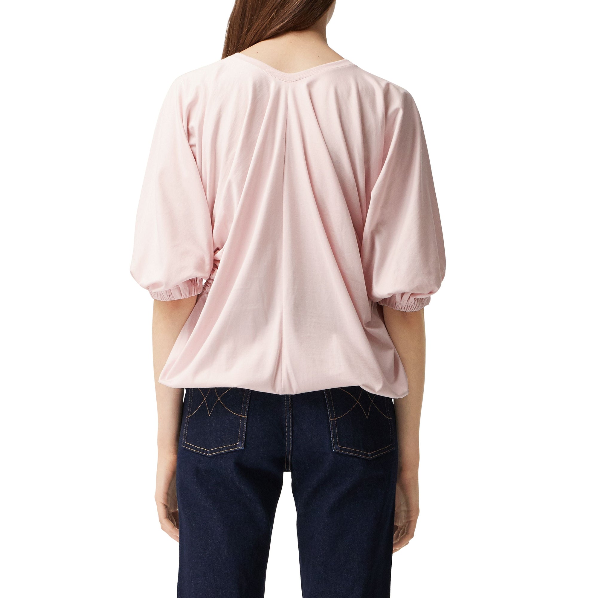 T-shirt oversize froncé en coton avec coordonnées géographiques - Alabaster Pink