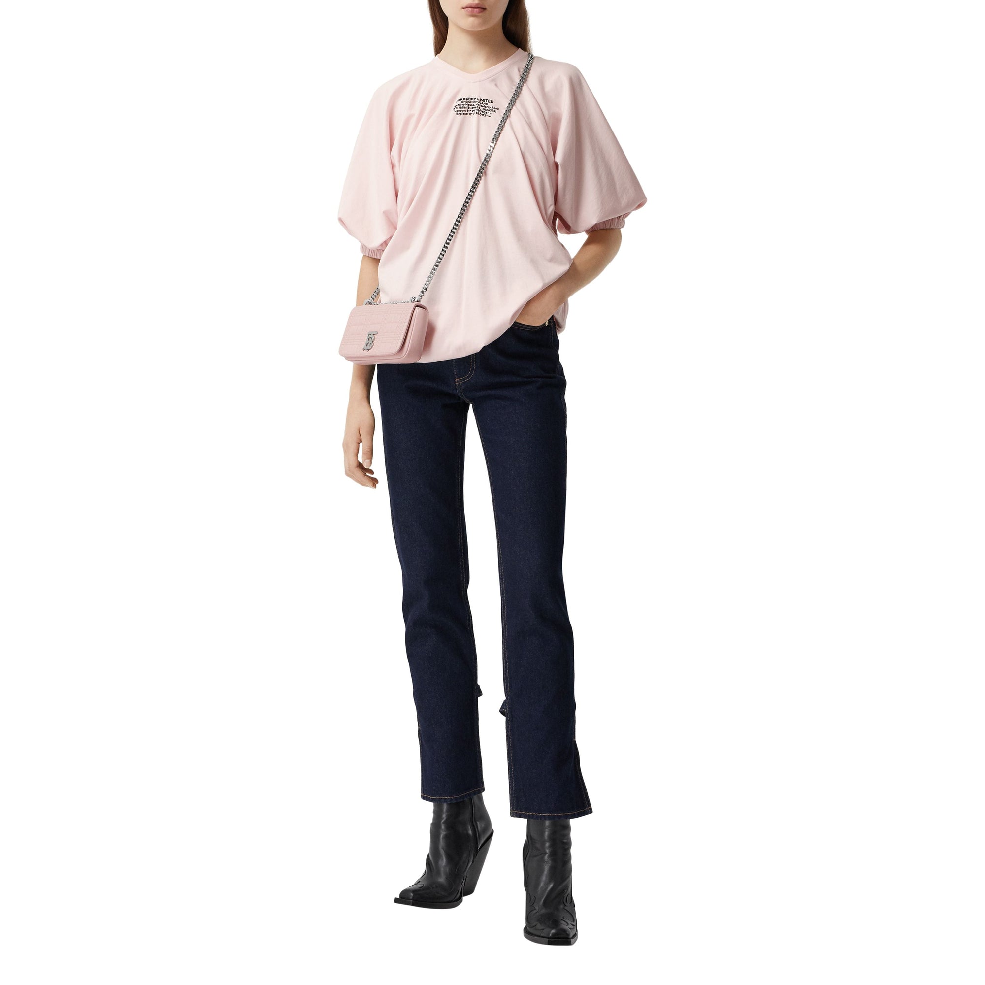 T-shirt oversize froncé en coton avec coordonnées géographiques - Alabaster Pink