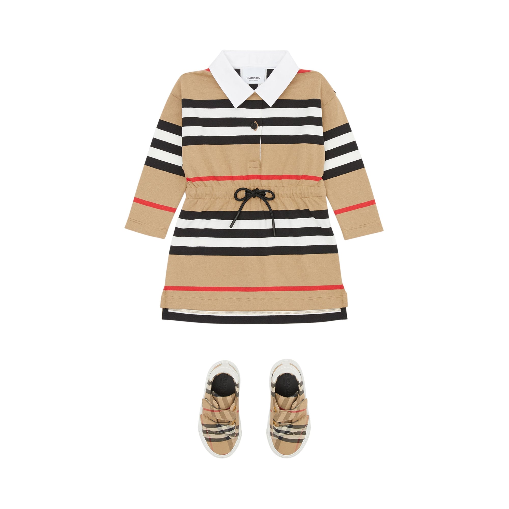 Robe en coton à manches longues avec rayures iconiques - Archive Beige