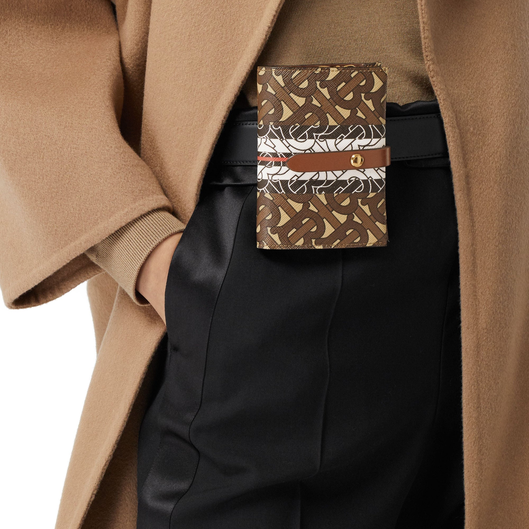 Portefeuille en toile écologique rayé Monogram avec sangle - Bridle Brown
