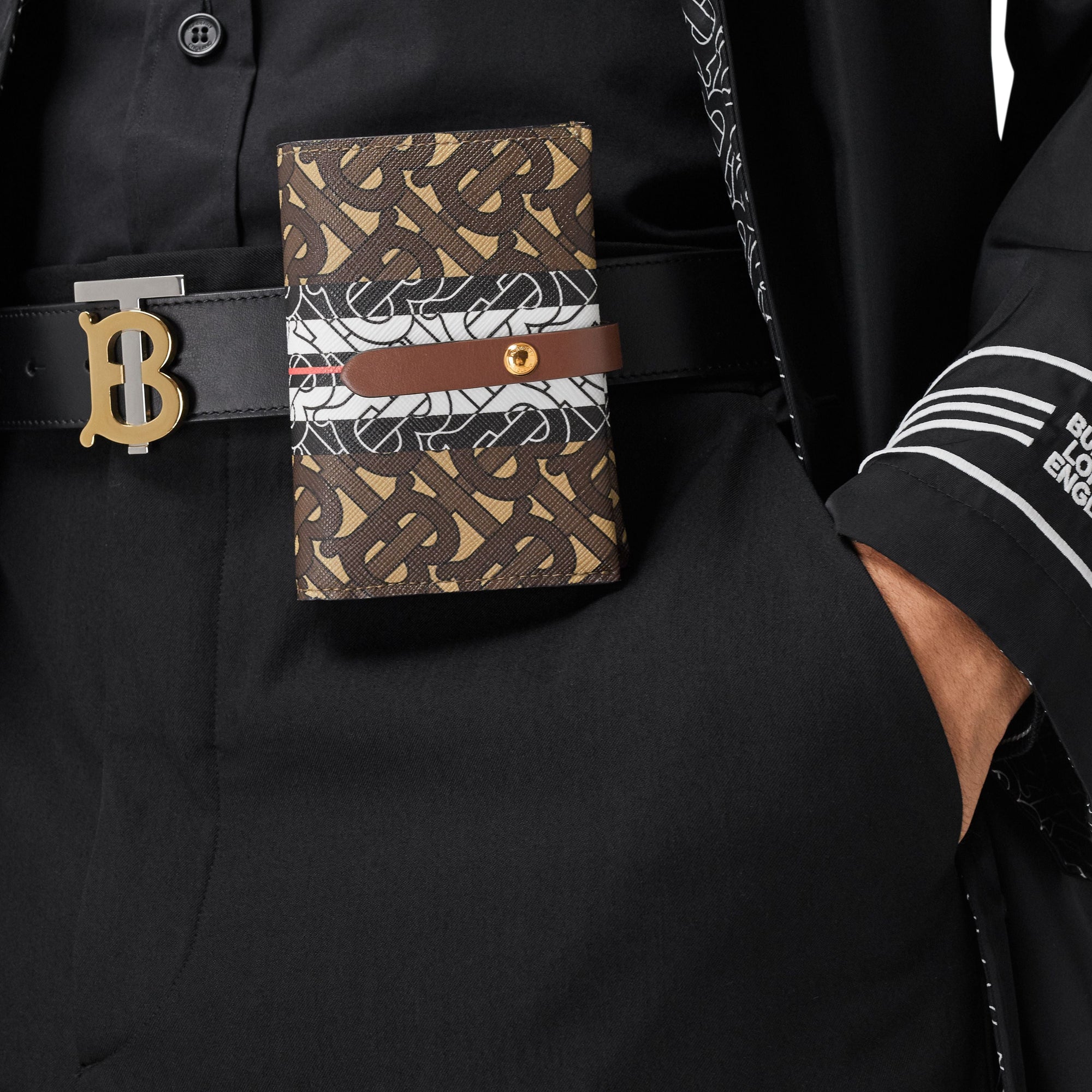 Portefeuille en toile écologique rayé Monogram avec sangle - Bridle Brown