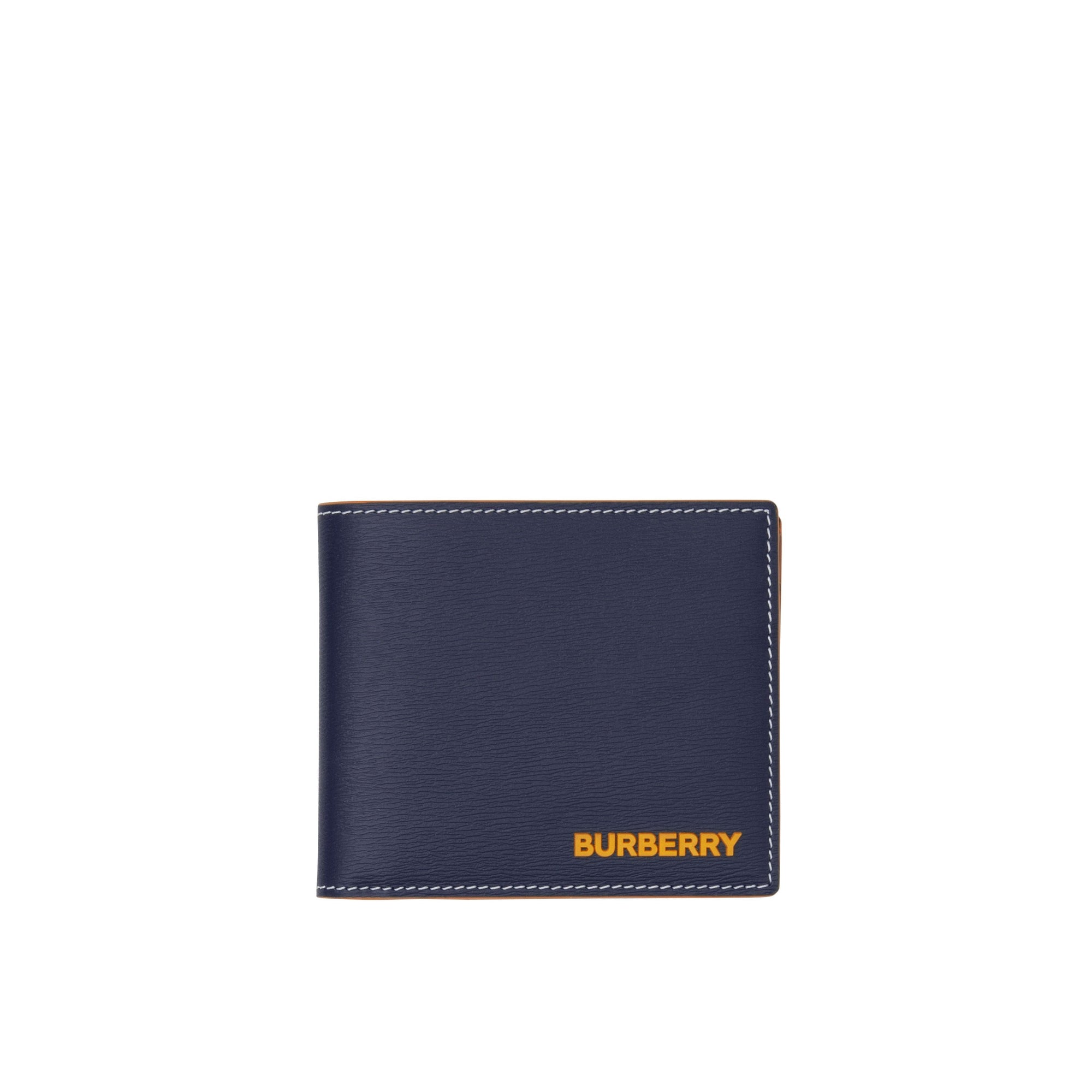 Portefeuille à rabat multidevise en cuir grainé surpiqué - Navy