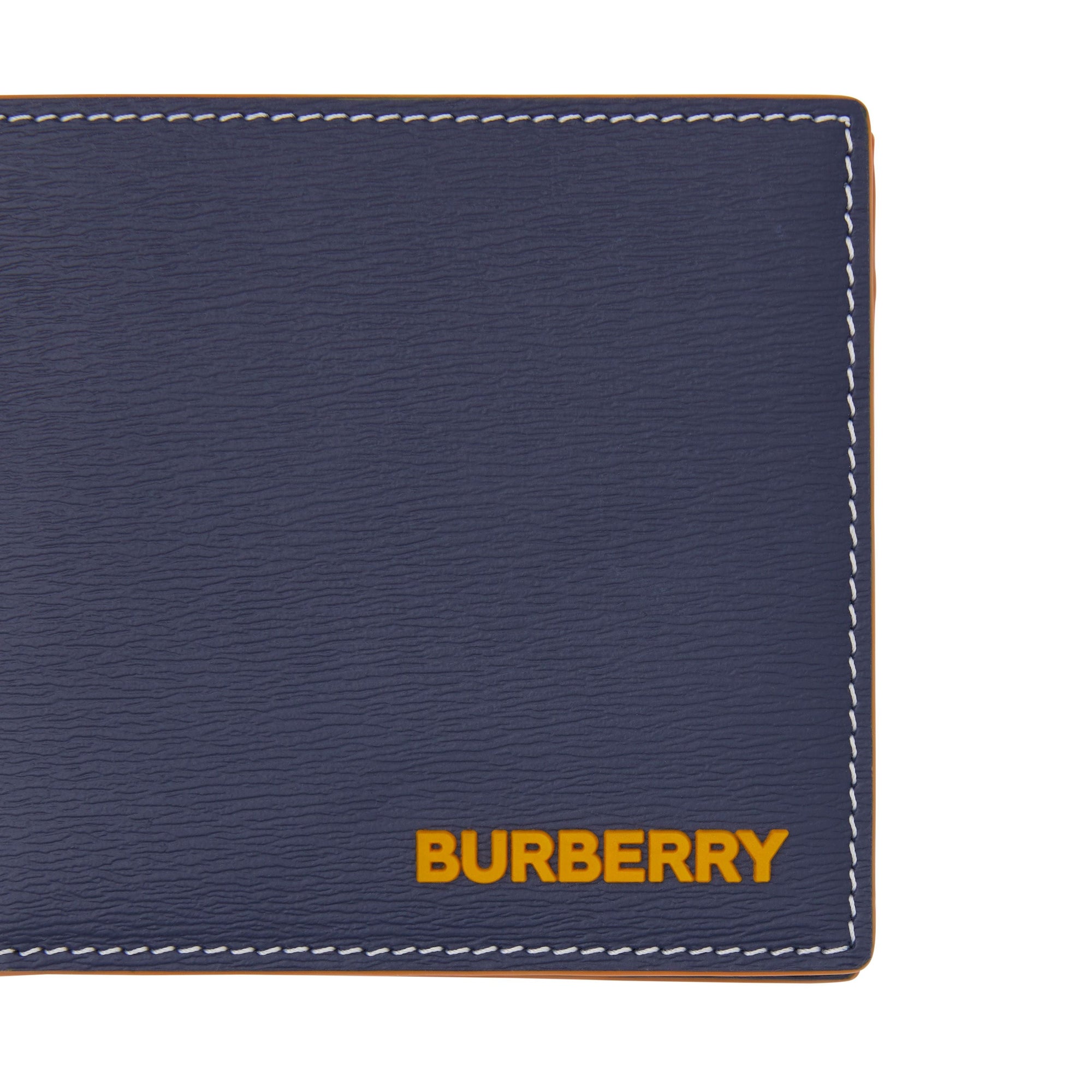 Portefeuille à rabat multidevise en cuir grainé surpiqué - Navy